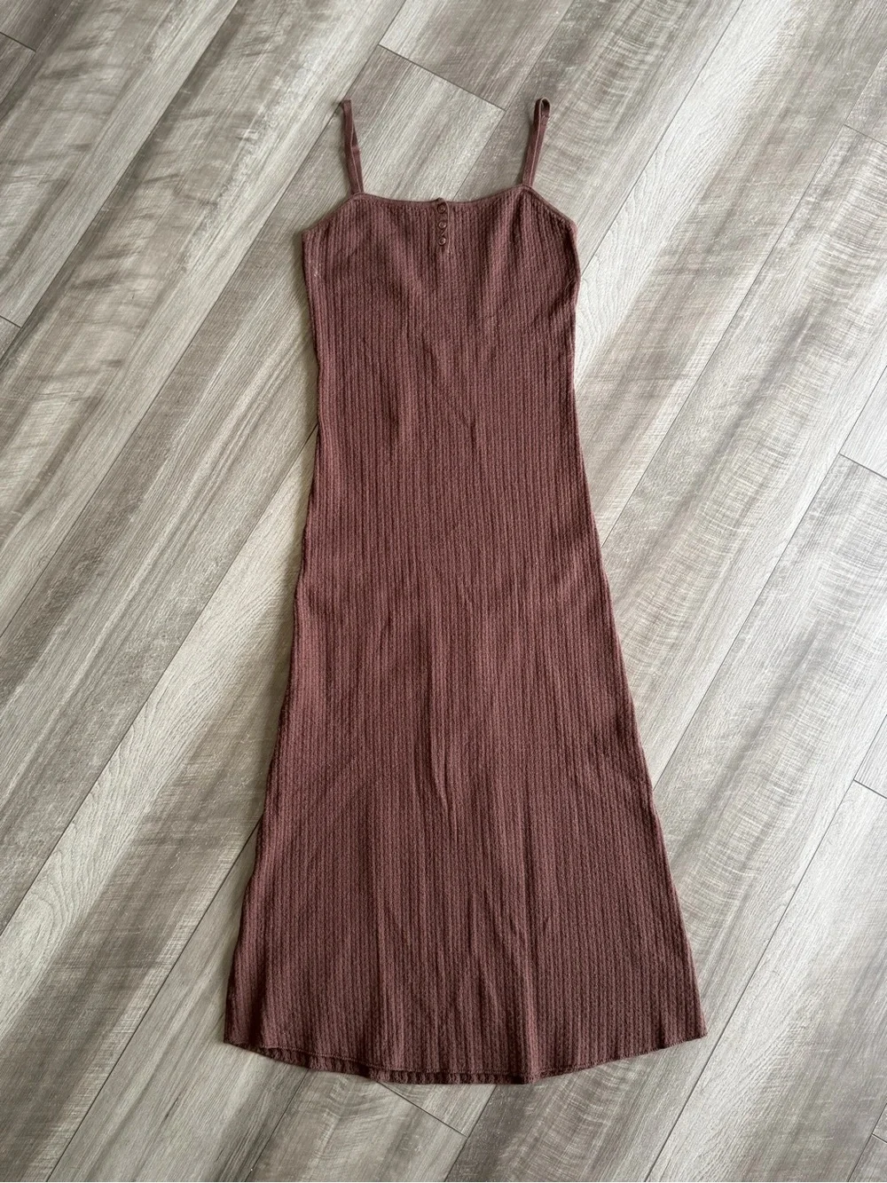 juem Australia Sz 8 Women’s Brown Ribbed Midi Dress 100% Organic Cotton Boho - Picture 1 of 4